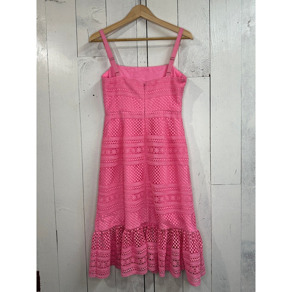 J.Crew Pink Lace Eyelet Ruffle Hem Midi Dress Summer Wedding Party Size 2 - Picture 3 of 5